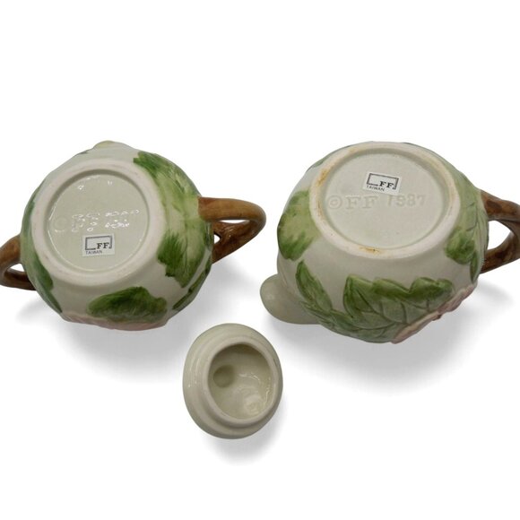 FITZ and FLOYD Hibiscus Floral Sugar and Creamer Set 1987 Vintage - Picture 8 of 11
